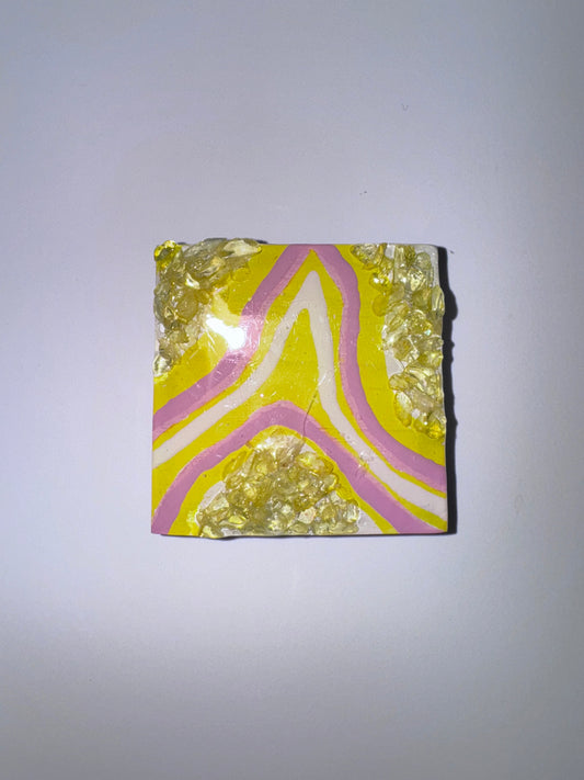 Square Geode Magnet - Yellow/Pink