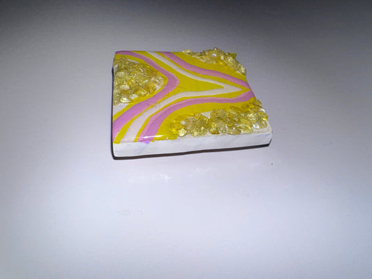 Square Geode Magnet - Yellow/Pink